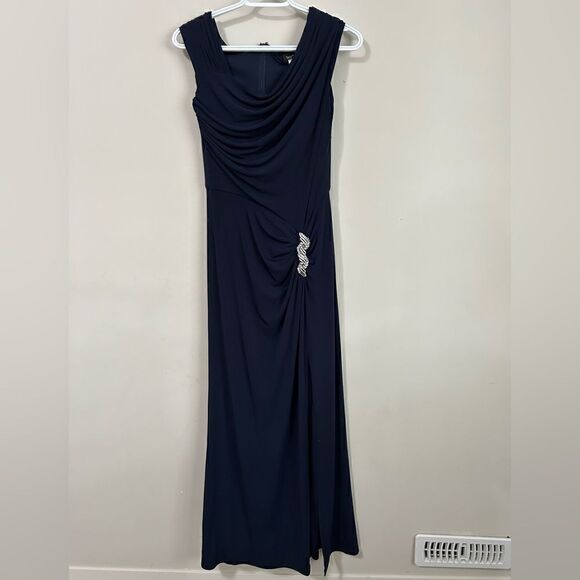 Tadashi Shoji Navy Blue Maxi Dress Open Leg - Picture 1 of 12